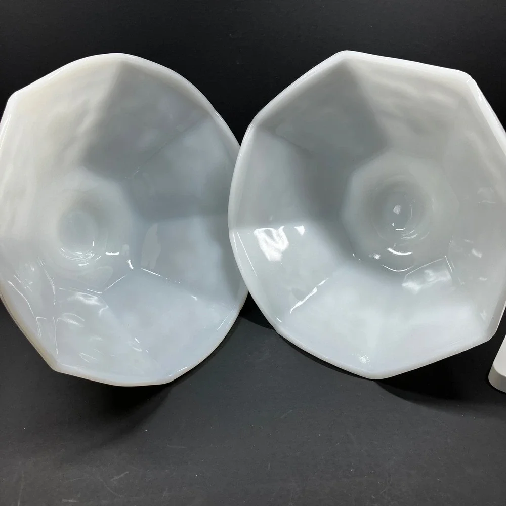 Anchor Hocking Footed Bowls Harvest Grape 8.5in White Milk Glass Vintage Pair